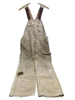 Vintage Carhartt Double Knee Bib Overalls Tan Duck Canvas Made in USA 40x32